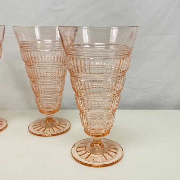 Vtg Pink Beehive Hazel Atlas Depression Glass Ice Tea Goblets Sundae Tumbler 4 - Picture 4 of 14